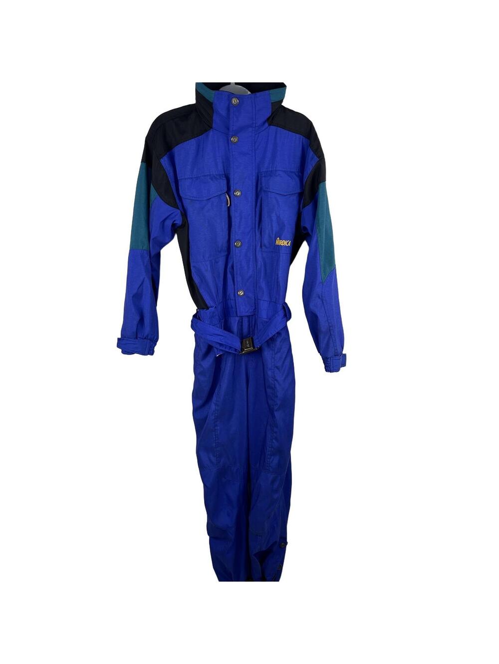 Men's Vintage Nordica Blue Black Snowsuit Ski Suit Medium